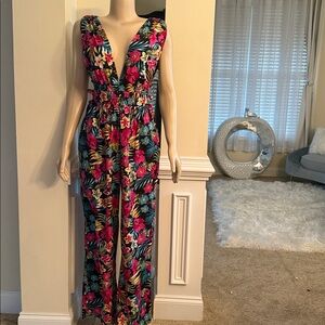 Indulge Floral Wide Leg Jumpsuit - Black and Pink